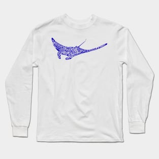 Manta ray ultramarine blue tattoo pale gray background Long Sleeve T-Shirt